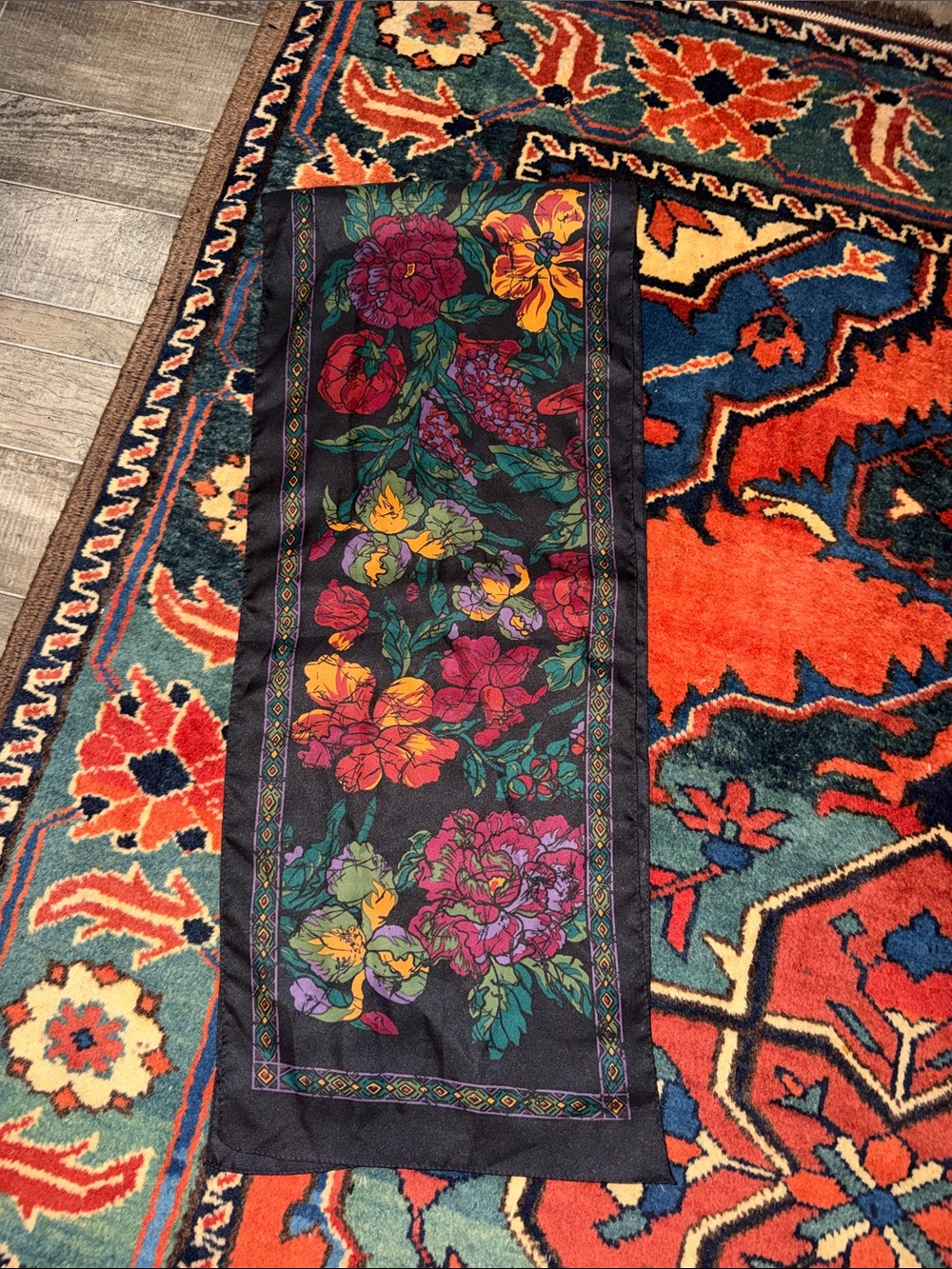 Retro Jewel Tone Floral Rectangular Scarf Dark Academic ~